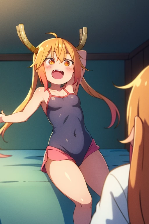 ((highest quality)), ((masterpiece)), (be familiar with), Perfect Face, indoor, Bedroom, Watching the audience,
One woman, Thor,
Open Mouth, Ecstatic expression, blush, smile,
Small breasts, Flat Chest, Young Girl, , , Girl,
Long Hair, Golden Hair, Orange eyes, Long Hair,
Leg spread,