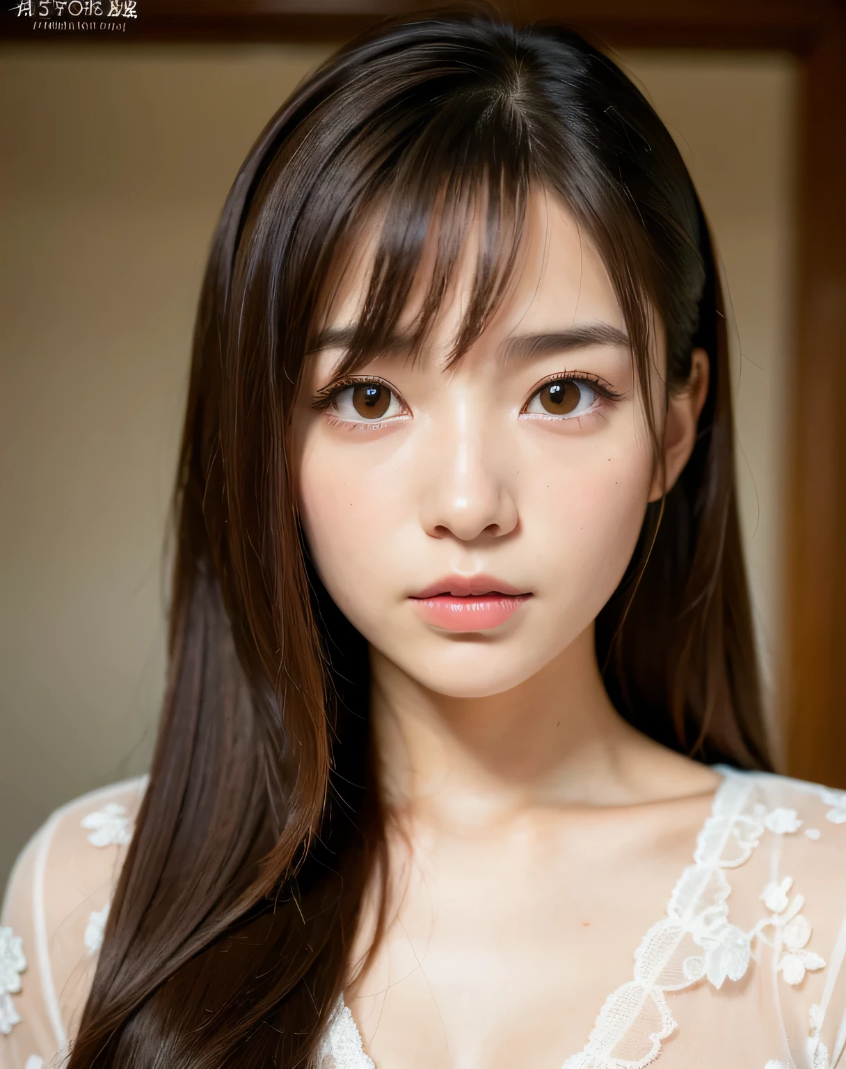 best quality, face focus, soft light, ultra high res, (photorealistic:1.4), RAW photo,
1japanese girl, solo, cute, (pupil, lights in the eyes),  detailed beautiful face, (small chest),(high resolution detail of human skin texture),
(long hair),
indoor,
Damask Shirt Dress,
(portrait)