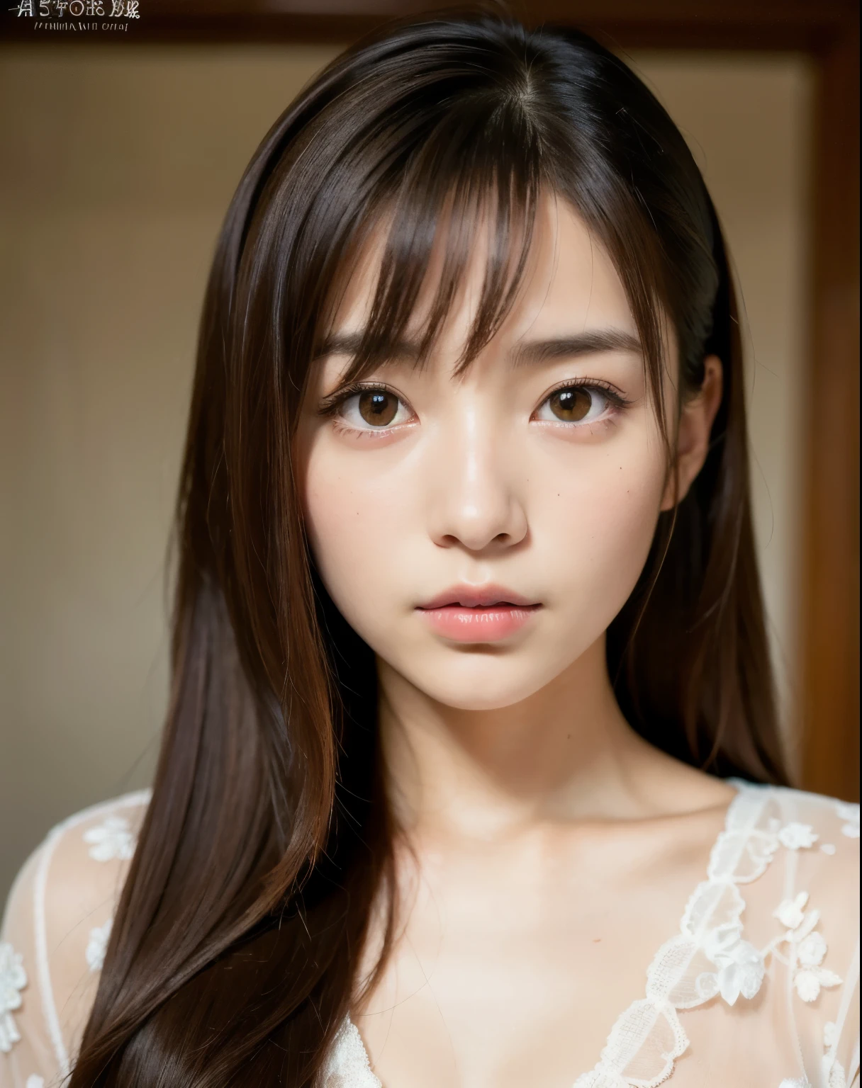 best quality, face focus, soft light, ultra high res, (photorealistic:1.4), RAW photo,
1japanese girl, solo, cute, (pupil, lights in the eyes),  detailed beautiful face, (small chest),(high resolution detail of human skin texture),
(long hair),
indoor,
Damask Shirt Dress,
(portrait)