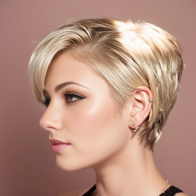 Portait of a beutiful short hair woman, eue liner, short pixie hair