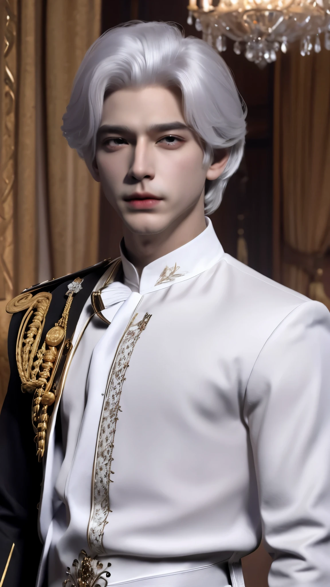 The man is a prince, has white hair,Wearing a black shirt 