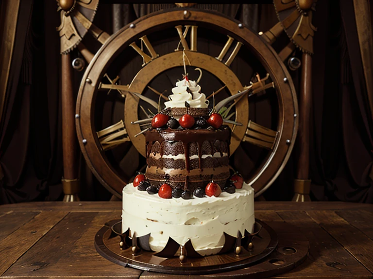 black forest cake, made in steam punk style