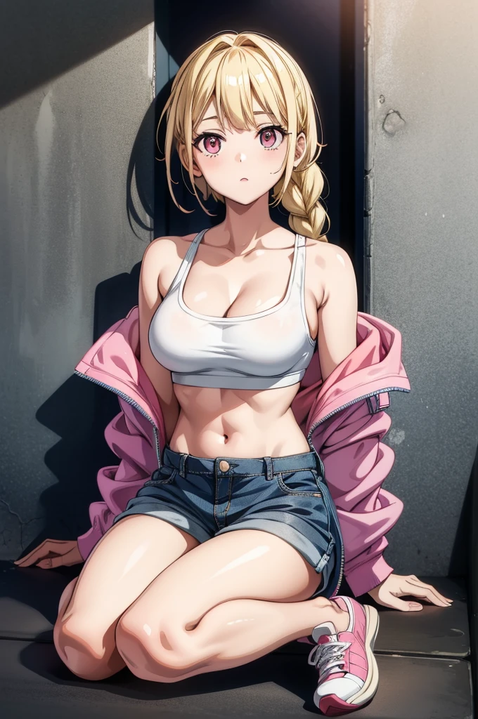 (BNHA style),Himiko Toga,(Alone),Himiko toga,(boku no hero academia),(short blonde hair with two messy pulps in her hair and yellow eyes with cat pupils),Wearing),+,(\bikini)/