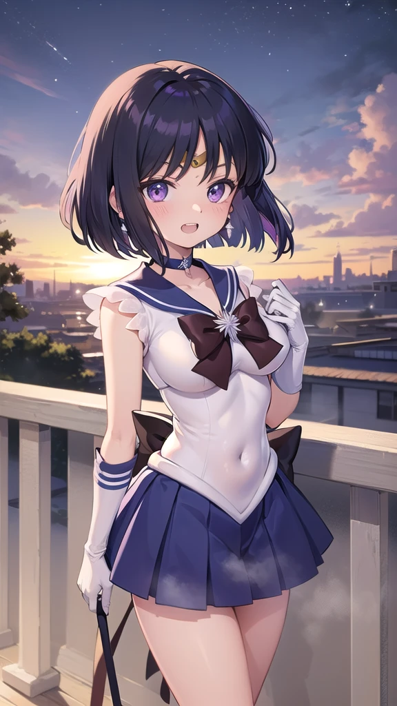 (masterpiece:1.2, highest quality:1.2), ((White Jade)), R15, High resolution, (Very detailed), (Complex), (Beautiful teeth shine:1.2), sunset, gradient null, null間, Cinema Lighting, (Pixiv), 1 girl, (8k, High resolution, Portraiture, Cowboy Shot, anime, 4K, novel lighting), Soft contours, (Perfect quality:1.2), bangs
break (Tomoe Hotaru, Sailor Saturn), Purple eyes, Purple Hair, short hair,
break back bow, purple bow, purple choker, purple Sailor collar, Purple Skirt, bow, choker, Earrings, tiara, White gloves, jewelry, Magical girl, Big Breasts, clavicle, (White leotard), mini skirt, Sailor collar, Sailor Warrior Uniforms, boots, (Sleeveless), (See-through), (Skin dents:1.2), (Steaming body:1.2), (Exposing shoulders, Bare waist, Thighs, Covered navel)
break (complete abnormality, Perfect hands), (Perfect pretty face:1.4), (The perfect outfit, Perfect body), Long legs, night, (null:1.2), Heavy breathing, (in front, energy, NFSW)