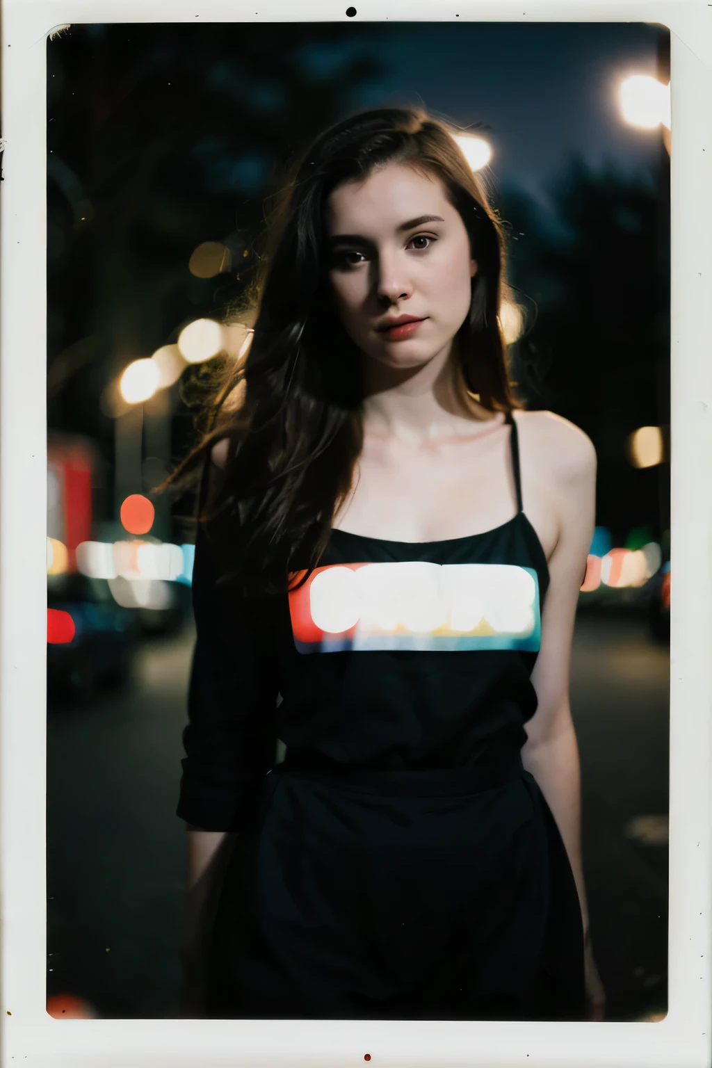polaroid photo, night photo, photo of 24 y.o beautiful woman, pale skin, bokeh, motion blur