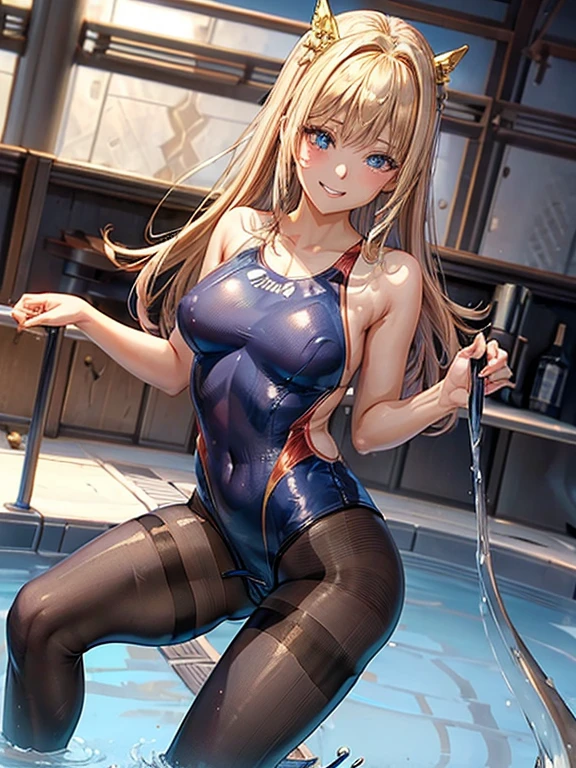 ((highest quality)), ((masterpiece)), (detailed), (Character Focus、breast focus,whole body), (One Girl: 1.1)、Anime 2D Rendering, Realistic young anime woman,
Five Fingers, Perfect Face, Beautiful fine details, Beautiful body, Beautiful thighs, Beautiful feet, White beautiful skin, Baby Face、 、
Golden Hair、(Long Hair), Sparkling blue eyes、double eyelid、
((Swimsuit, High leg:1.2))、(Black Pantyhose:1.3)、
smile、((Grin))、可愛い顔と魅惑的なsmile,Turn your face and body towards the viewer、Sexy pose、Are standing、Poolside