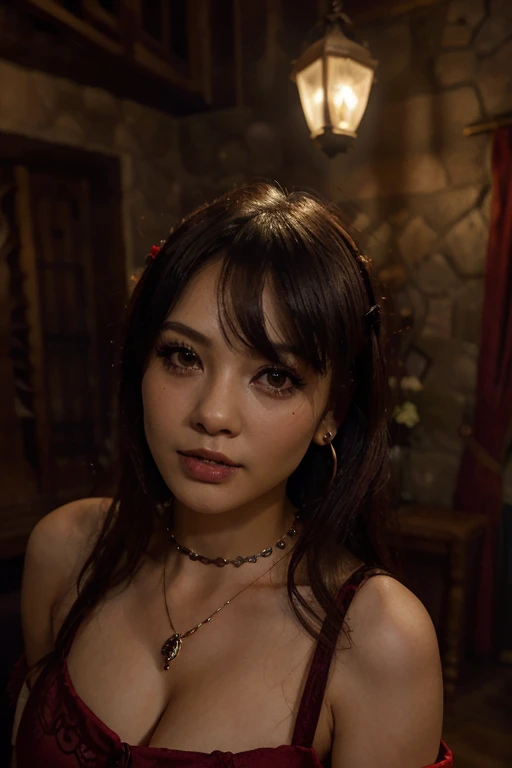 labios brillantes、pelo duendecillo、cara hiperdetallada、labios detallados、Un ojo detallado、double eyelids、ear nipple ring、pulsera、small necklace、delineador de ojos oscuro、Iris heterochromatic eyes, ceja gruesa、(tetas colosales:1.3)、((Esbian de cuerpo completo))、((Women after exercise.))、(erotic face),(sombra de ojos oscura)、(posing gravure idol)、((muslos tonificados)),(modelo posando)、((1 mujer))、(Woman in sexy red gothic dress)、(In a dimly lit castle room)、la bruja、Gothic clothing、chica vampiro,discreet lighting、8k,pieza masetero、(gothic lolita)、detailed facial expression、Kanna Hashimoto
