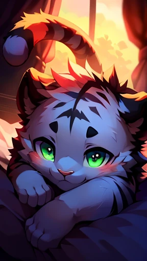 , highest quality, (alone ), (Perfect Face:1.1), (Attention to detail:1.1), (Ultra-detailed eyes), dramatic, White Tiger,fluffy,baby,On the bed,,Full body fur,boy,White fur,Black tiger pattern,Black eyebrows,White Tiger,baldness,baldness,baby,Whites of the eyes are light green,Cat Eyes,Slanted Eyes,Backwards,Butt close-up,fluffy,{{{{{hip focus}}}}}},face down,Stand on your feet,Turn your ass to the camera,股間がfluffy,Look this way