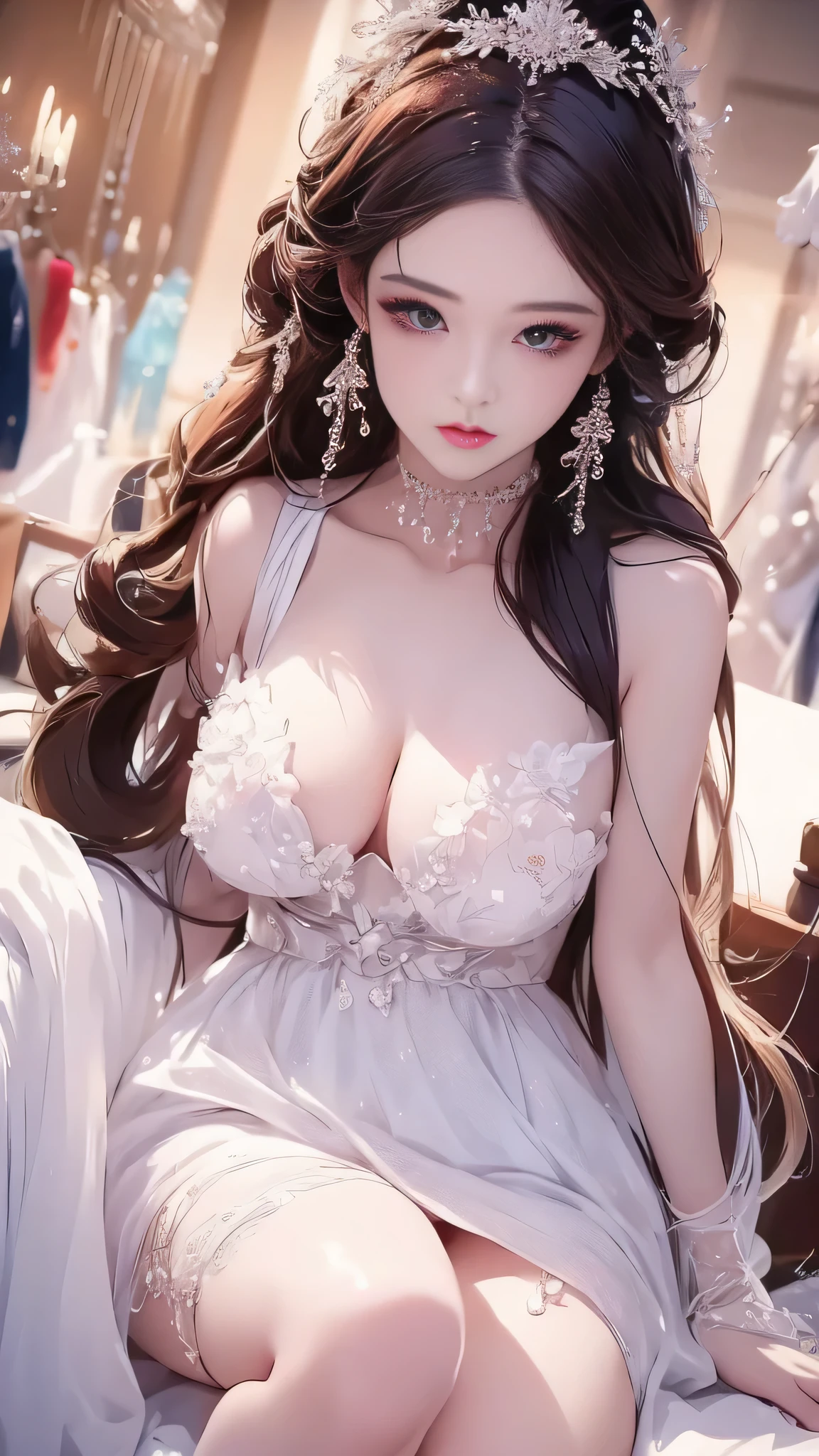 Beautiful and elegant face, Detailed face, Delicate eyes,Realistic hair,Long hailm composition,Mature and plump body,Delicate and beautiful face,Thin legs,tight skirt,Transparent,whole body,Stockings,Photorealism,((Cameltoe:1.5)),8k,Perfect work of art,Ultra-detailed rendering,最high quality,high resolution,Details maniac,Realistic eyes,HD,high quality,Delicate face,Detailed body limbs,1 Girl,