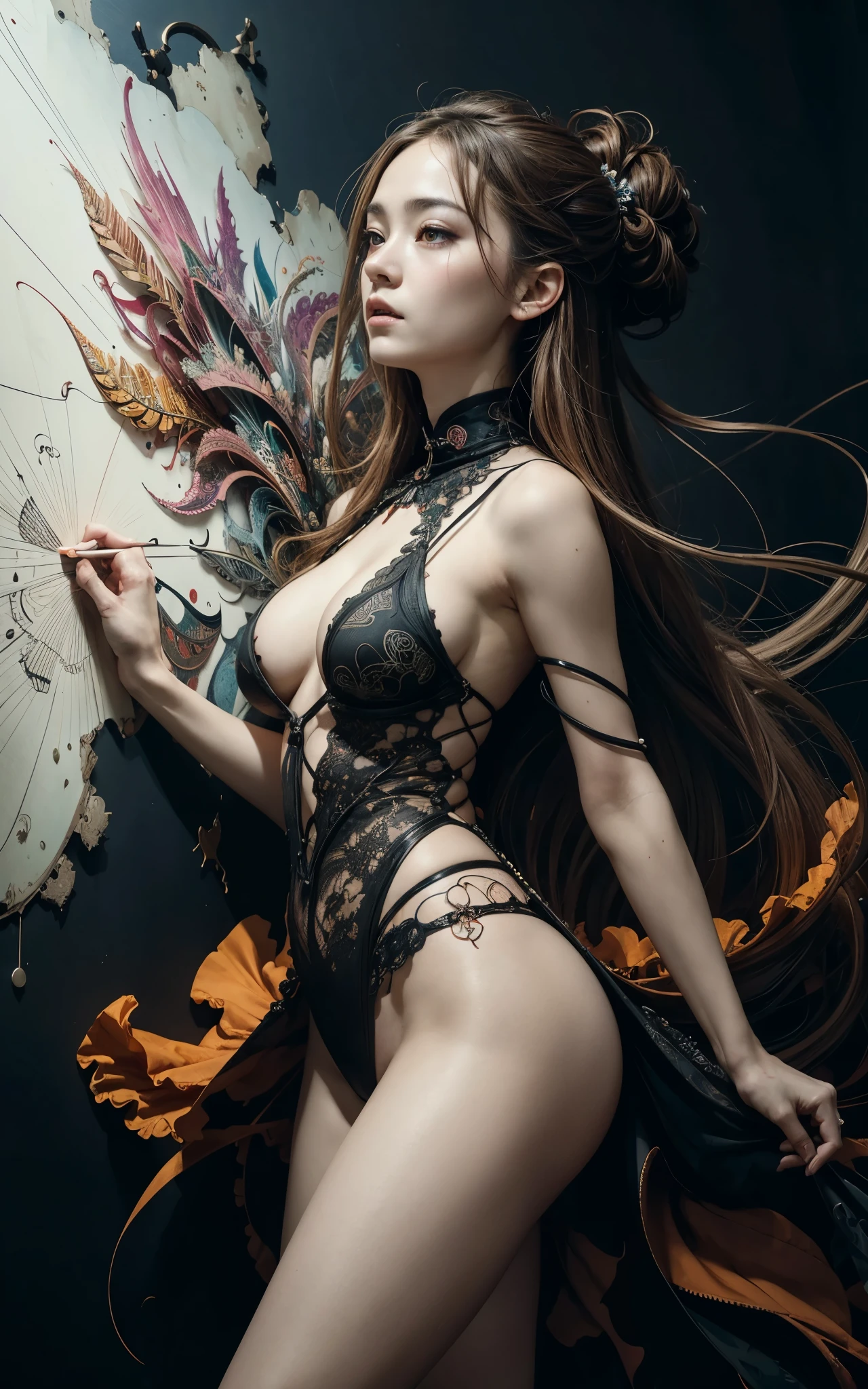 official art, unity 8k wallpaper, ultra detailed, beautiful and aesthetic, masterpiece, best quality, (zentangle, mandala, tangle, entangle), (fractal art:1.3) , (Remy Lacroix), extremely detailed, dynamic angle, cowboyshot, the most beautiful form of chaos, elegant, a brutalist designed, vivid colours, romanticism, by james jean, roby dwi antono, ross tran, francis bacon, michal mraz, adrian ghenie, petra cortright, gerhard richter, takato yamamoto, ashley wood, atmospheric, ecstasy of musical notes, streaming musical notes visible