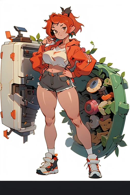 4k, High quality, Seductive beautiful girl, big breasts, good, short shorts, dynamic gesture, chest sticking out