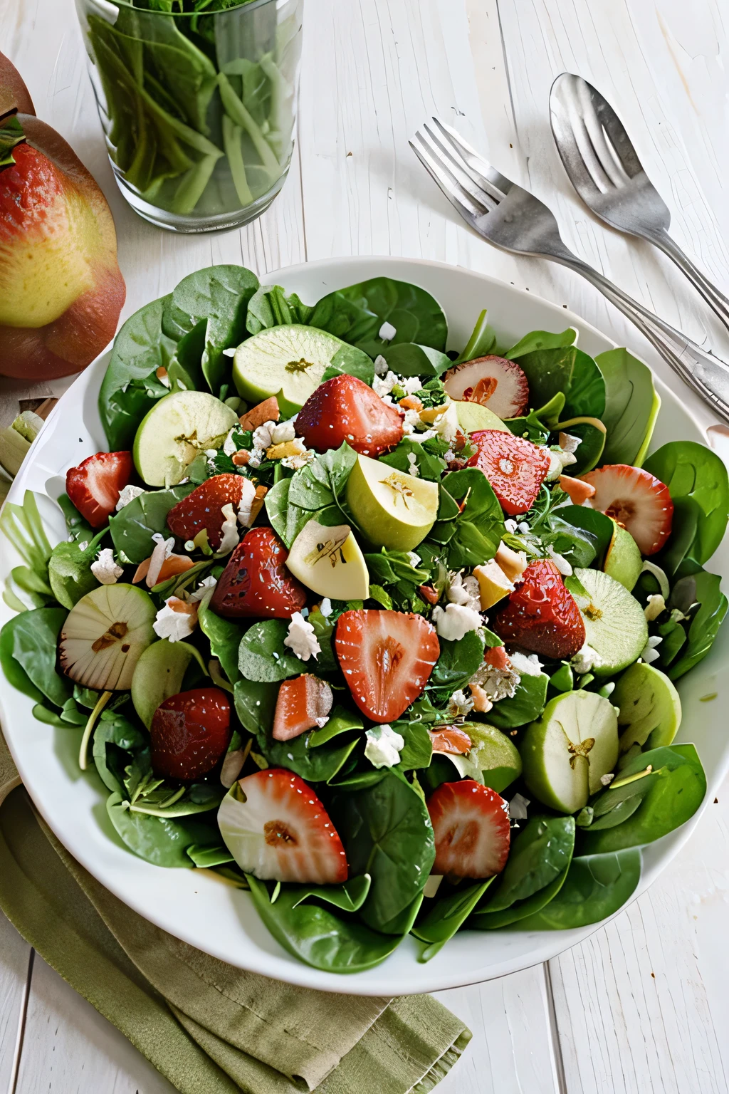 realistic , salad , salad ,Iceberg lettuce, Mixed green salads, Spinach, Strawberries ,Pears