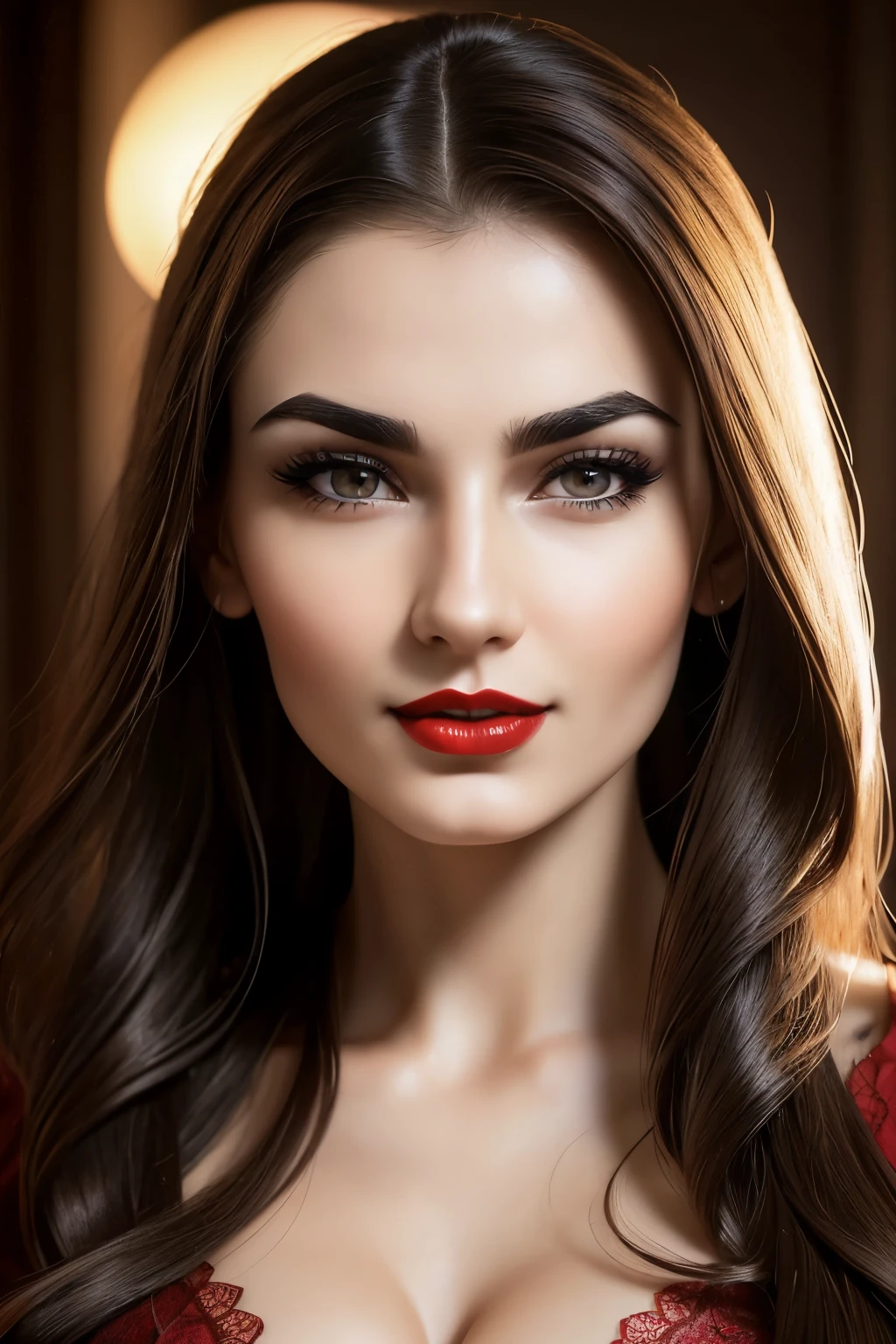 Detailed face of woman looking into camera, olhos azuis, warm thick red lips, boca separada com sensualidade, corrigir dedos deformados, foto realista, sharp eyes , corpo inteiro , muito sexy , 8k