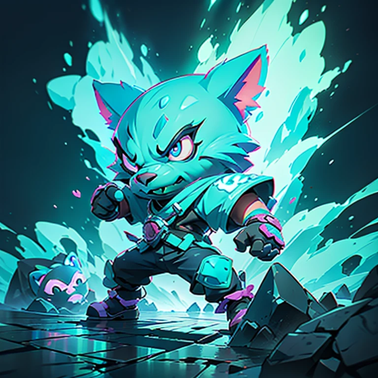 Urso warrior, slimes, league of legends splashart, dark street, pulsing energy, ability image, avatar image ((Trigger studio style, graffiti art, rock punk, cubo neon colors))), 5:2