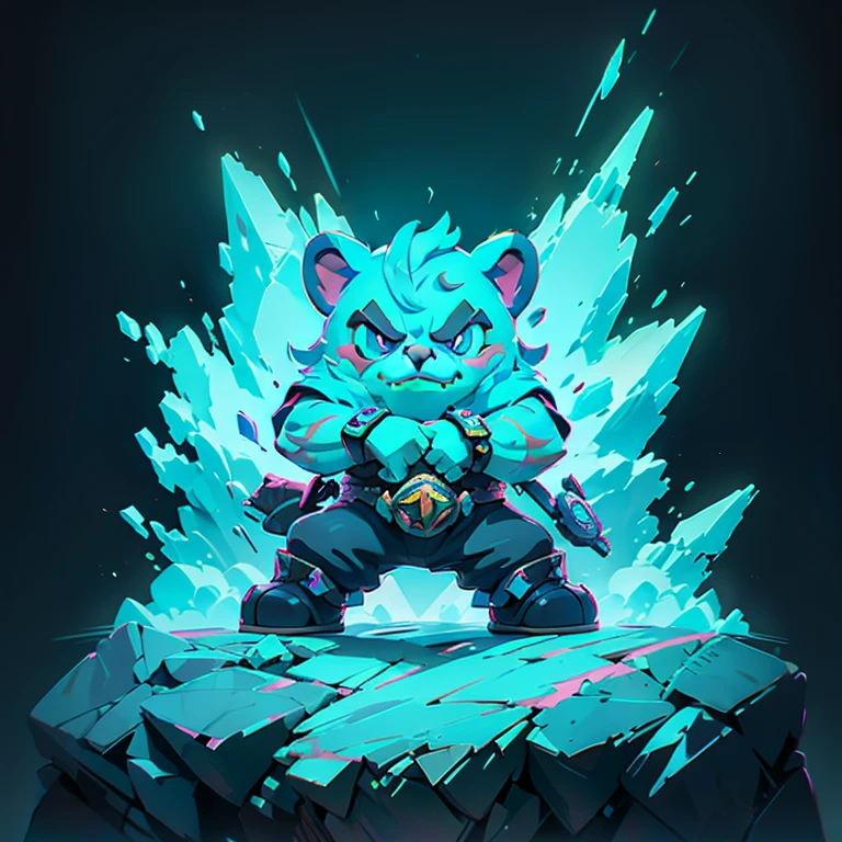 Urso warrior, slimes, league of legends splashart, dark street, pulsing energy, ability image, avatar image ((Trigger studio style, graffiti art, rock punk, cubo neon colors))), 5:2
