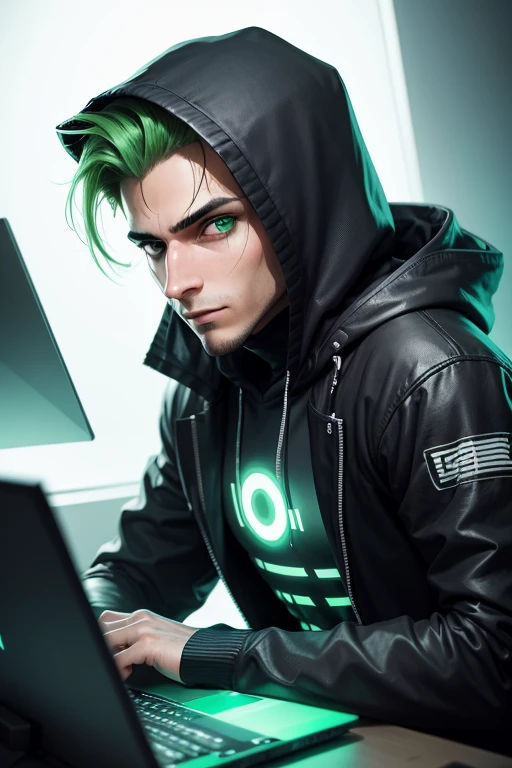 homem, hacker, cyberpank, olhos verdes