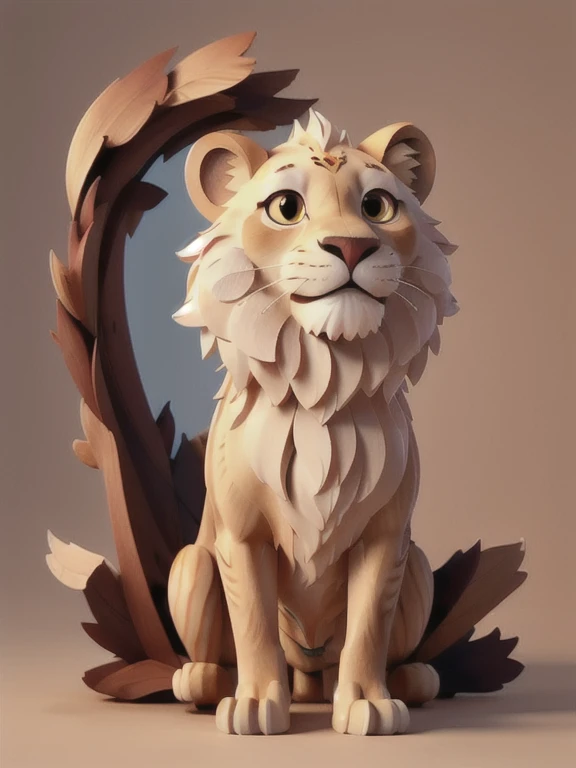 masterpiece, high quality, Lion, 3D paper sculpture,Facing forward,whole body