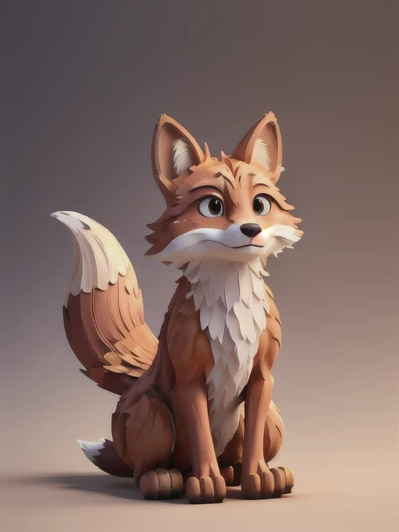 masterpiece, high quality, fox, 3D paper sculpture,Facing forward,whole body