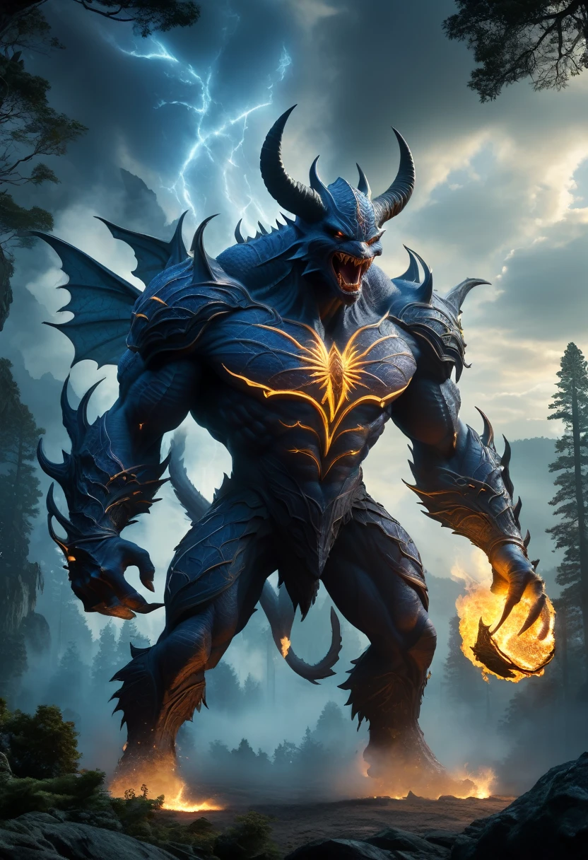 best quality,4k,8k,highres,masterpiece:1.2,ultra-detailed,realistic:1.37, menacing colossus,exquisite,bat-like kaiju,made of stone,haunting,breathtaking design,dynamic angle,from the side,(An extraplanar colossus is floating, wrecking havoc, around the environment, shooting a fire breath from its mouth. Its exquisite shape resembles a bat and moth mixed creature.),(Its stone plated body has furry filled grooves in its spine.),intricate patterns,concept art inspired by Jean Giraud Moebius,mysterious atmosphere,shadowy,dimly lit, intense focus on details,gloomy and enigmatic, vivid colors,vibrant hues,subtle shading,stark contrast, soft and diffused lighting,casting eerie shadows, (exquisite biome),enchanted alien forest, imposing and menacing presence,nightmarish encounter,ominous aura,mystifying allure, sinister vibration,spreading unease,inducing awe, magnificent creature,Yoshitaka Amano style,dark enchantment, gothic
