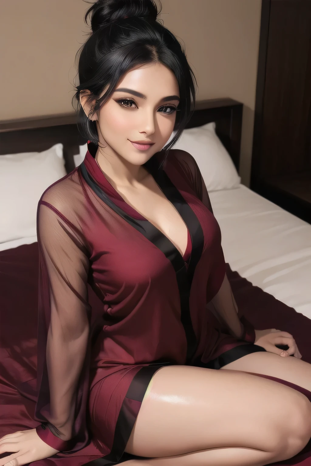  malay satin hijab,teen,young,cand beautiful face,ultra detailed face,open mouth,red lips,shining face,focus face,wearing sexy lace,breast out,bedroom background,sit on chair,ultra hd