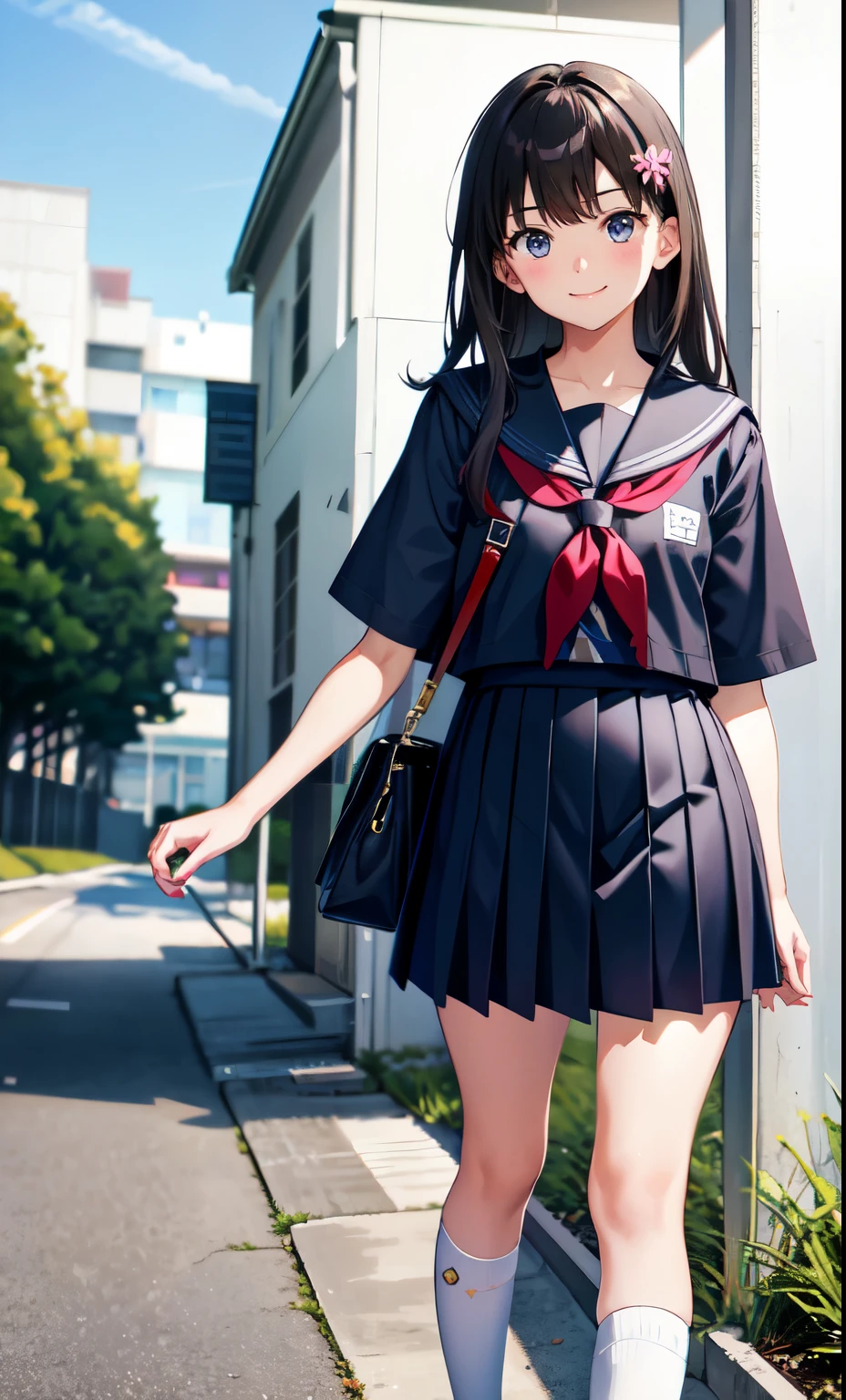 girl、As Adult、cute、smile、high school student、uniform、Summer clothes、Serafuku、Fair skin、（Small breasts）、
