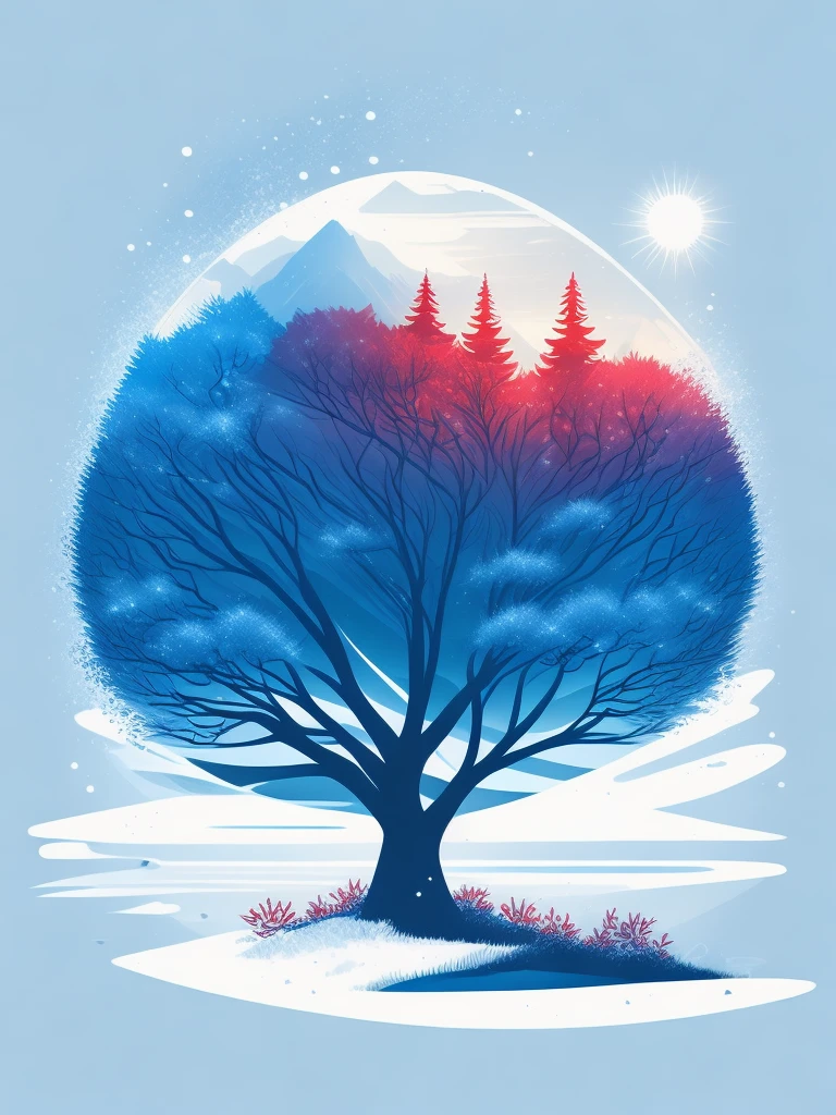 a spruice tree in a winter landscape, tshirt design, rzminjourney, vector-art