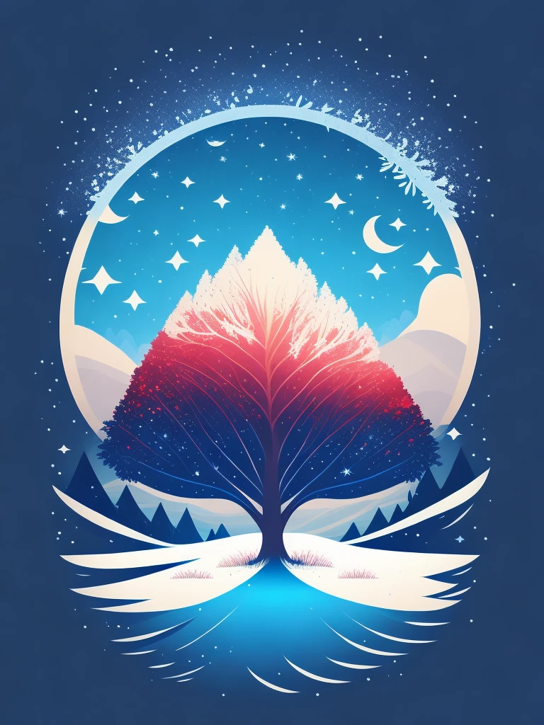 a spruice tree in a winter landscape, tshirt design, rzminjourney, vector-art