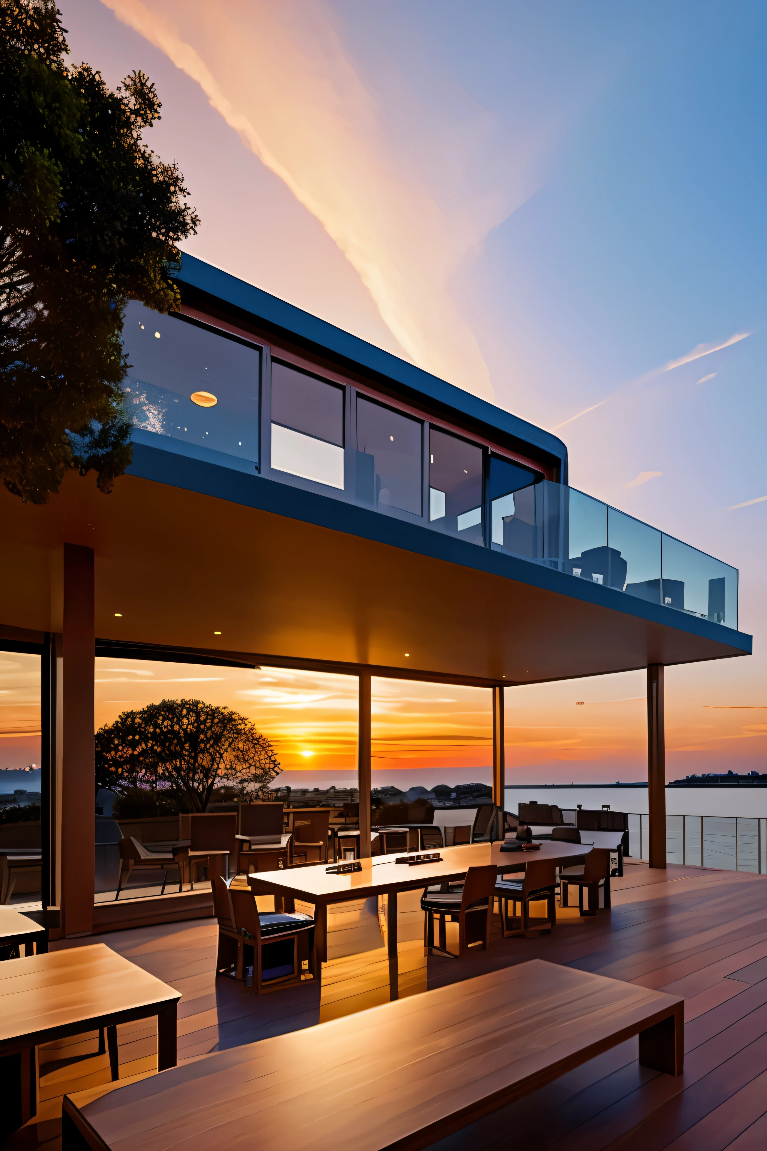 magical library floating in the sky on a sunset