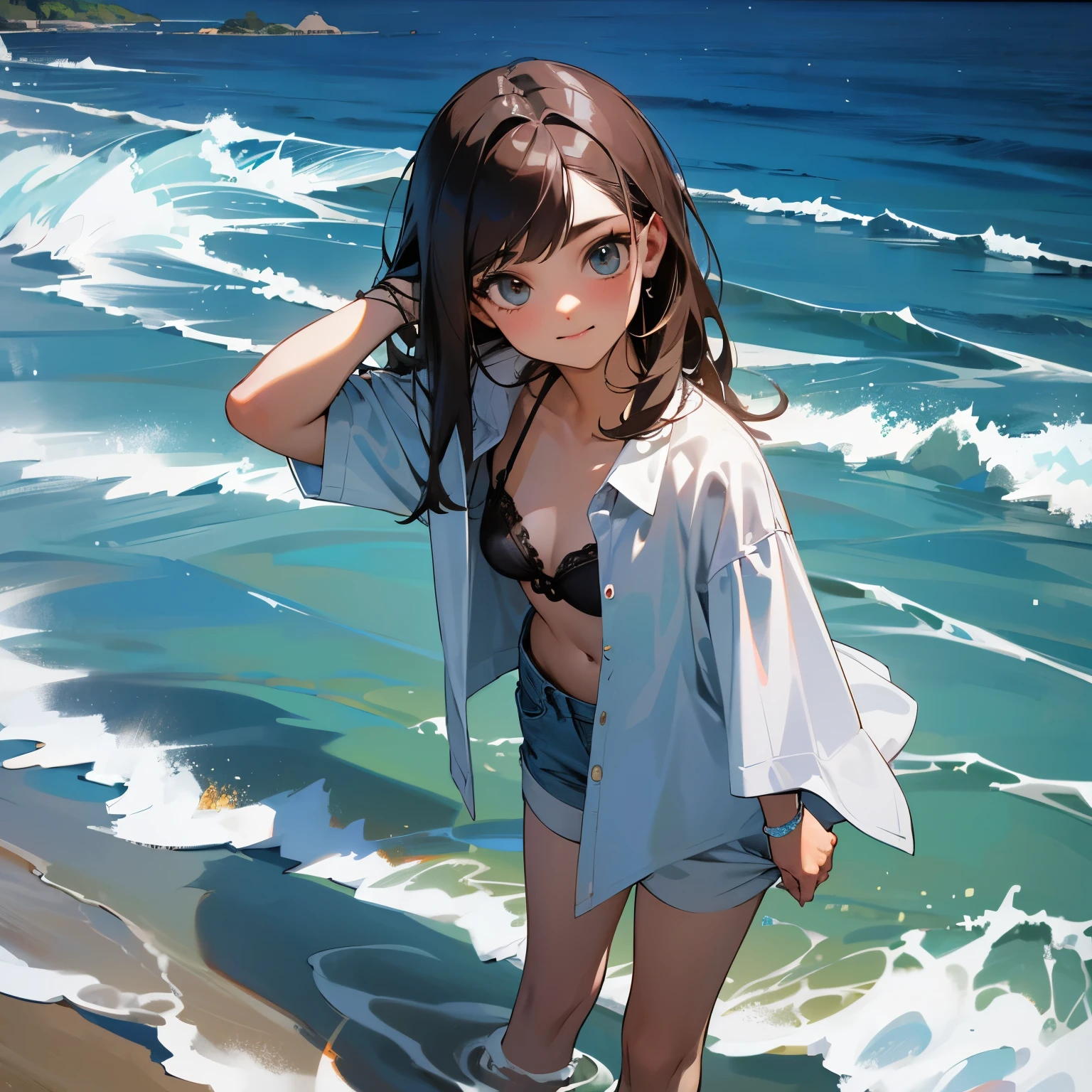 (melhor qualidade:1.2, realista, ultra-detalhado), jovem linda mulher, levantando a saia e revelando a calcinha, vestindo uma mini-saia, Vestindo uma saia curta, retrato sedutor, Open shirt showing the bra