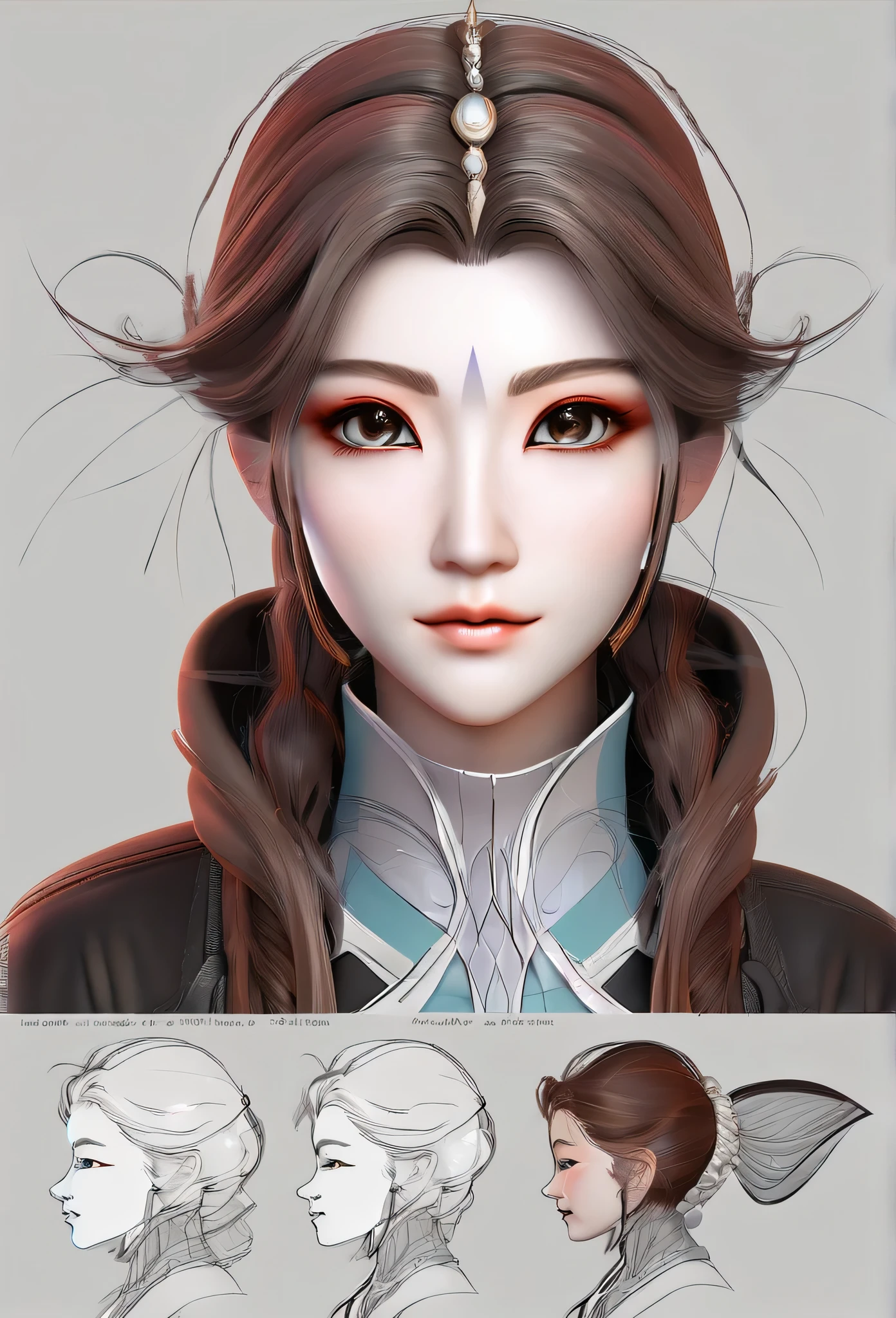 (best quality,extremely detailed),detailed background,detailed face,longeyelashes, comprehensive model sheet for a character, including front view and side view, with detailed perspectives and angles