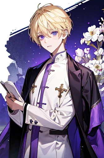 Blonde Purple Eyes Priest White clothes Beautiful youth male cool