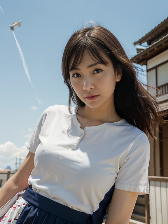Adult women in Japan、Jump、jump、horizontal line、blue sky