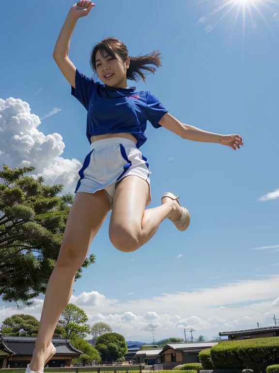 Adult women in Japan、Jump、jump、horizontal line、blue sky