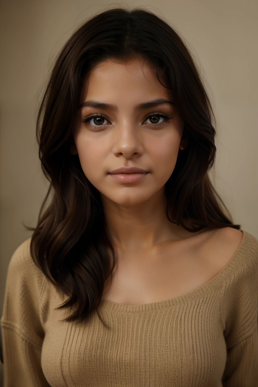 Female , solamente, por el ancho, tetas medianas, mirando al espectador, cabello rubio, hombros desnudos, ojos marrones, joya, cuerpo entero, cuello, pull-over, labios, realista, nariz, coqueteando con la camara,