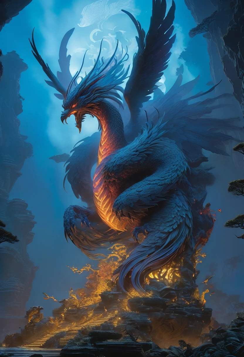 "Create with inspired ultra-detailed concept art" 3D relief, meticulously carved, phoenix and couple carving, spirit, traditional Chinese style, multi-dimensional paper fog crafts, ultra-wide angle view, dream, 8K, romantic, high resolution, 8k" masterpiece. Unleash your inner Cu73Cre4ture programmer with the power of steady diffusion and bring your imagination to life! ", high detail, 8k, highly realistic and complex, fantasy art