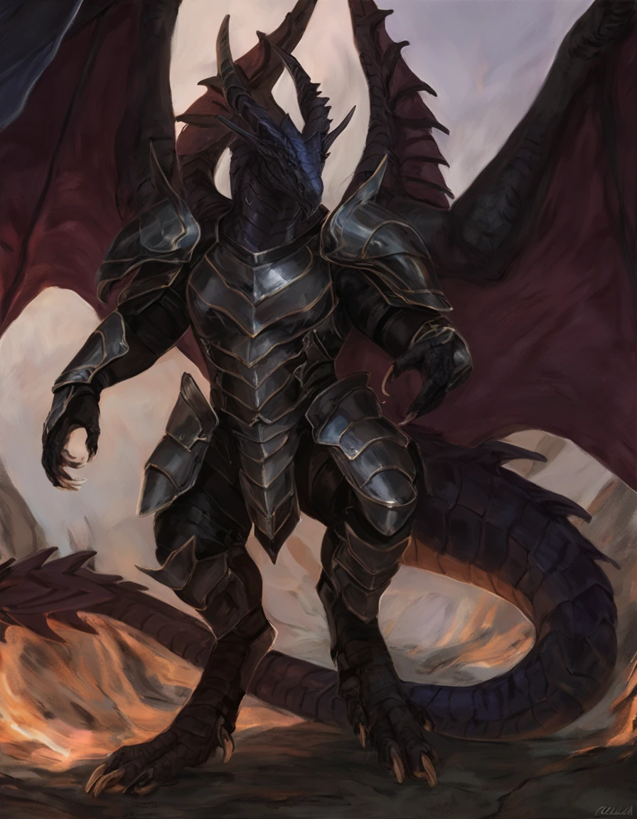 anthro male bahamut, by oouna, muscular male, rough thick scales, masculine body, detailed, claws, wings, gorgeous detail, masterpiece, abs, armor, digitigrade