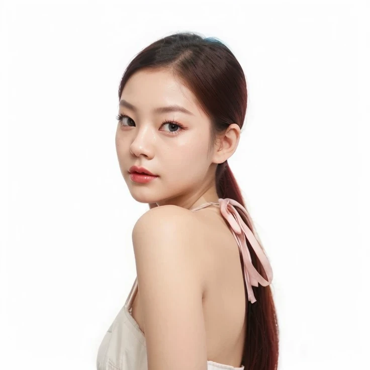 Face of asian girl with pink hair, ulzzang, kim jennie, eyes blue, short eyes, red lips, not big eyes, clean skin, Small face, gray hair, light blue eyes