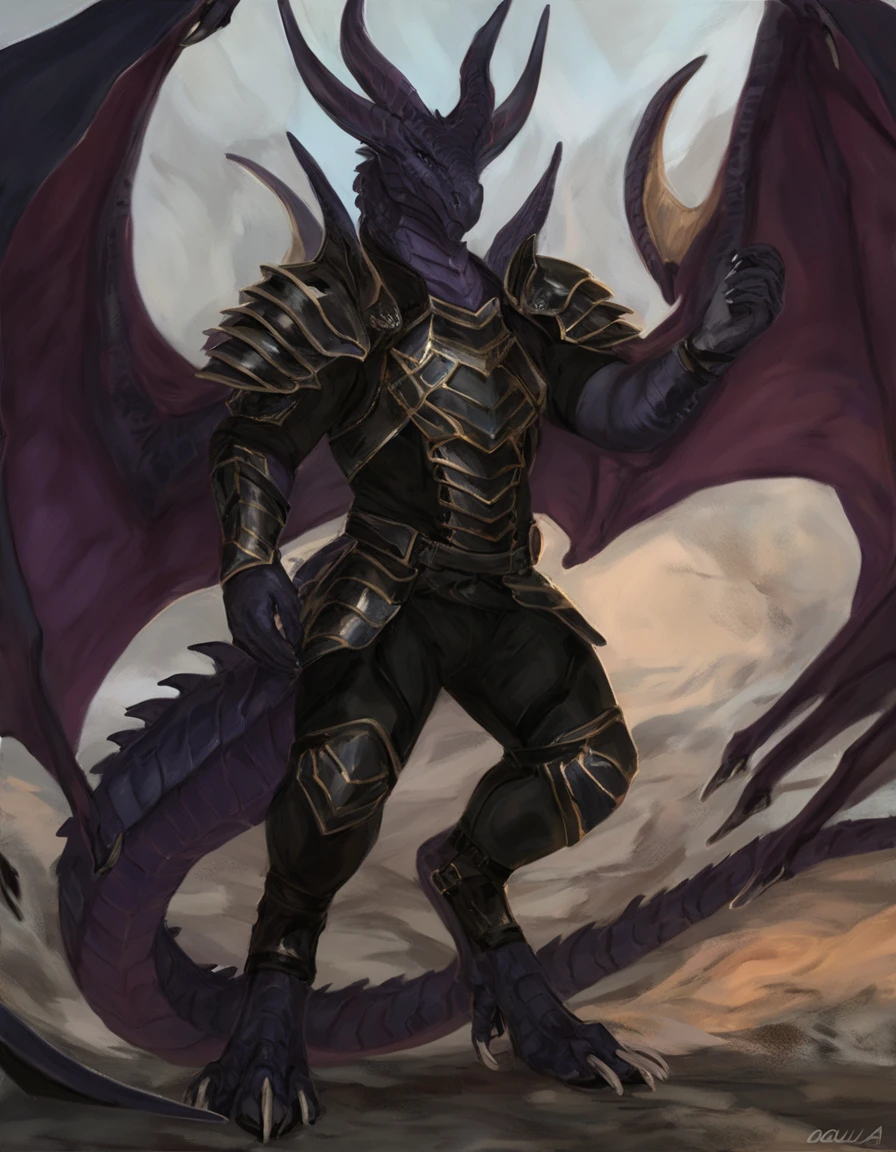 anthro male bahamut, by oouna, muscular male, rough thick scales, masculine body, detailed, claws, wings, gorgeous detail, masterpiece, abs, armor pants, digitigrade