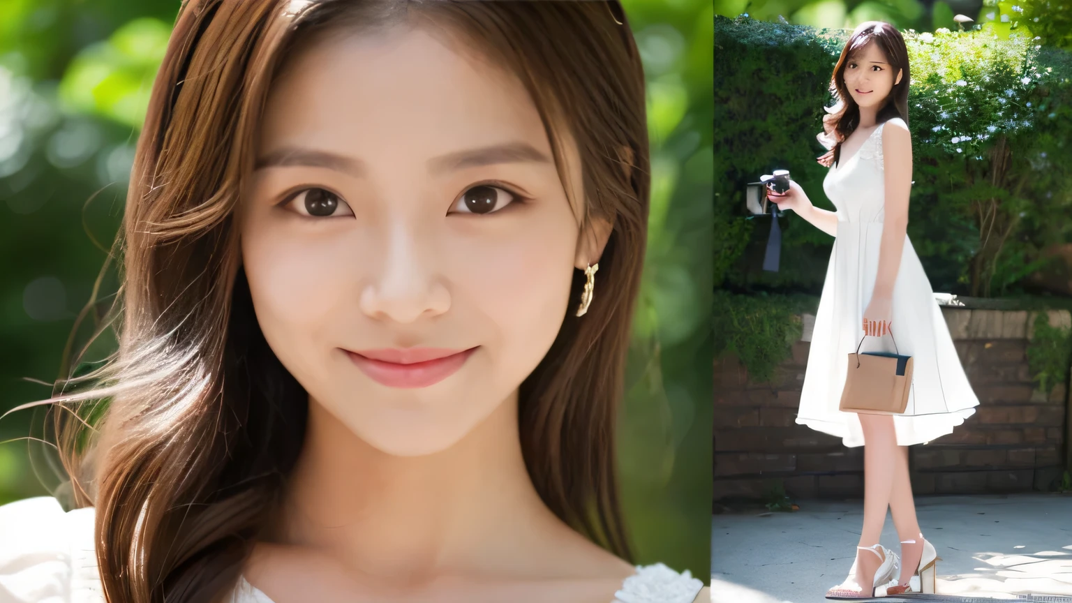 ((highest quality、8k、masterpiece:1.3))、sharp:1.2、Perfect body beauty:1.4、The body is slim:1.2、Beautiful Face、Medium Chest、Cute Smile、20-year-old women、(Cute white dress:1.5)、(shopping:1.2)、Medium Long Hair、Chestnut hair is cute、Highly detailed face and skin texture、Detailed eyes、Looking at the camera、