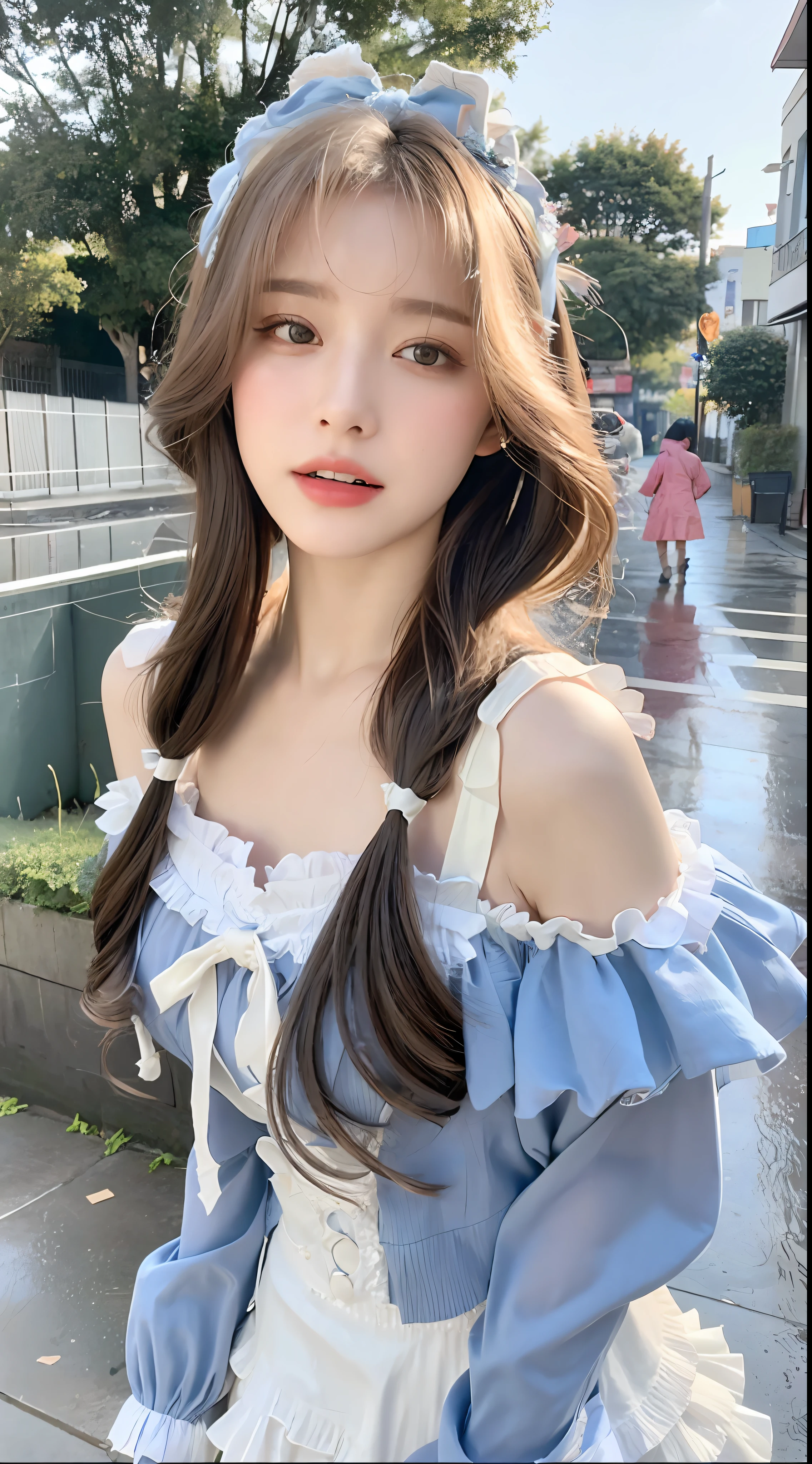 (highest quality,masterpiece:1.3,超A high resolution,),(super detailed,caustics),(Photoreal:1.4,RAW shooting,)ultra-realistic capture,very detailed,High definition 16K for human skin、 Natural skin texture、、Skin looks even-toned and healthy、 Use natural light and color,one woman,Japanese,,cute,pink haired,middle hair,(Depth of the bounds written、chromatic aberration、、wide range of lighting、natural shading、)（RAW photo：1.2），expensive、expensive品質，beautiful details girl，smile，very detailed目と顔，beautiful and fine eyes，very detailed，face light，cinematic lighting，16 year old girl，sexy pose，（realistic：1.4），realism，super detail、(Daylight:1.4)、outdoor