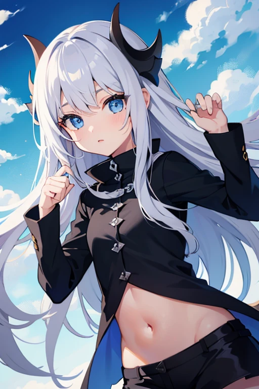 girl with long silver hair and blue eyes