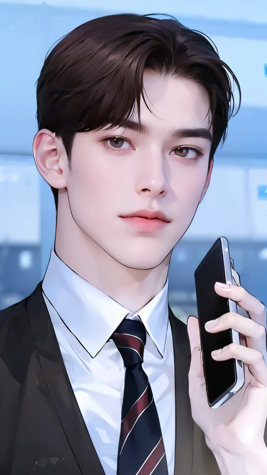 Masterpiece of man, Adult man with firm facial features like an Dutch, brown eyes, his nose is sharp, mature, brown eyes, neat short brown hair, very handsome, white, clean, smooth skin