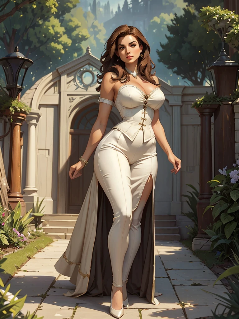 A beautiful woman with large elegant, hawk-like-nose, who embodies old fashioned class, sophistication, elgance as well as wholesome, natural beauty. curvy, thin-waist, wide-hips, swaying-hips. In the combined styles of painters Greg Rutkowski, Thomas Kinkade
