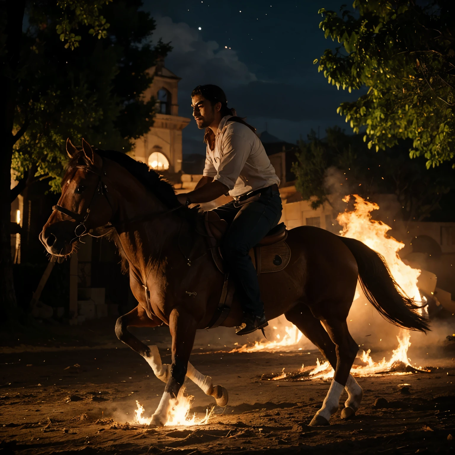 Caballo envuelto en fuego montado por un esqueleto