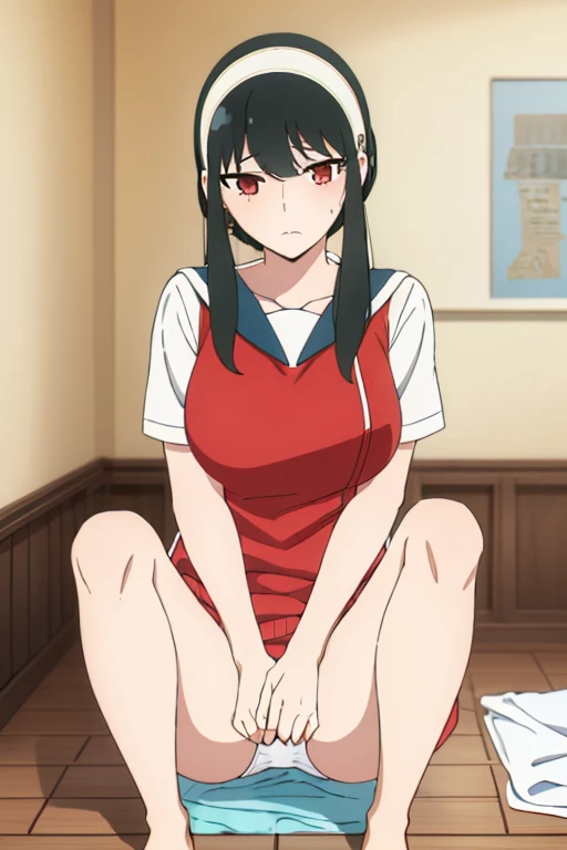 (masterpiece, highest quality: 1.2), alone, 1 girl, alone, ((Cotton panties with crotch)),,(((Squirting))),Sailor suit,your heather,View your viewers, Long 黒 hair, head band, Earrings, Big Breasts, Medium Waist, Medium Hips, wide thighs, Embarrassing, charm, Good move...., Excellent anatomy,Browsing Caution,classroom,,Sailor suit,,(((put your hand inside your panties))), (( Masturbating by touching the vagina with your fingers)), love juice spilling on the floor, liquid splashing from girl'Between the legs,whole body,nsfw,sitting on desk,love juice spilling on the floor, liquid splashing from girl'Between the legs,