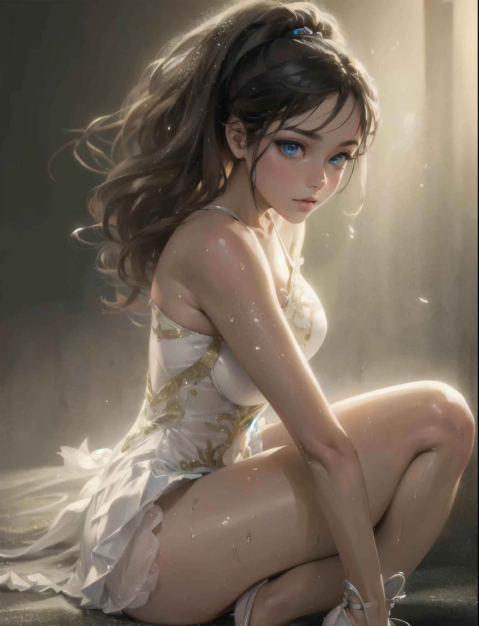 high quality,HD,16k,sharp lines,1 girl,Female figureskate athlete ,cute face, large breasts, nice legs,At the figureskate venue,focus girl,detailed beautiful face,detailed clothes,beautiful eyes,cool,dynamic angle