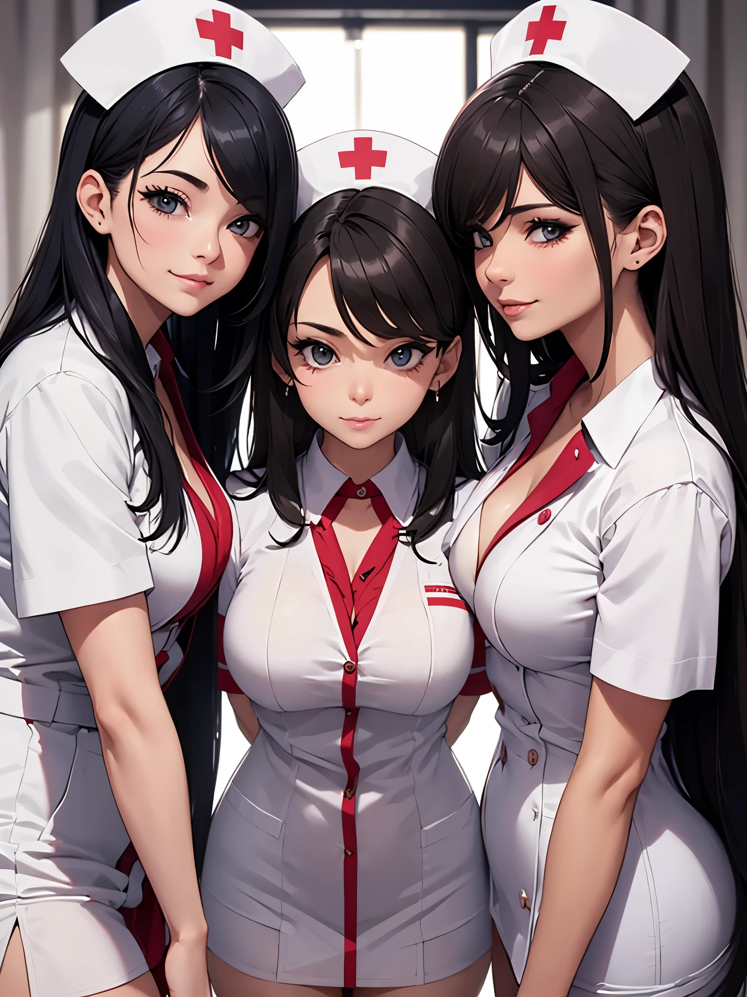 ((masterpiece)),(((best quality))),((character design sheet)),((rough sketch)),((vulgar)),(magazin cover)thick thighs,african girl,smile,((between breasts)),pussy juice,((wearing an Wet sexual nurse uniforms and nurse cap)),shirt harf lift,milking