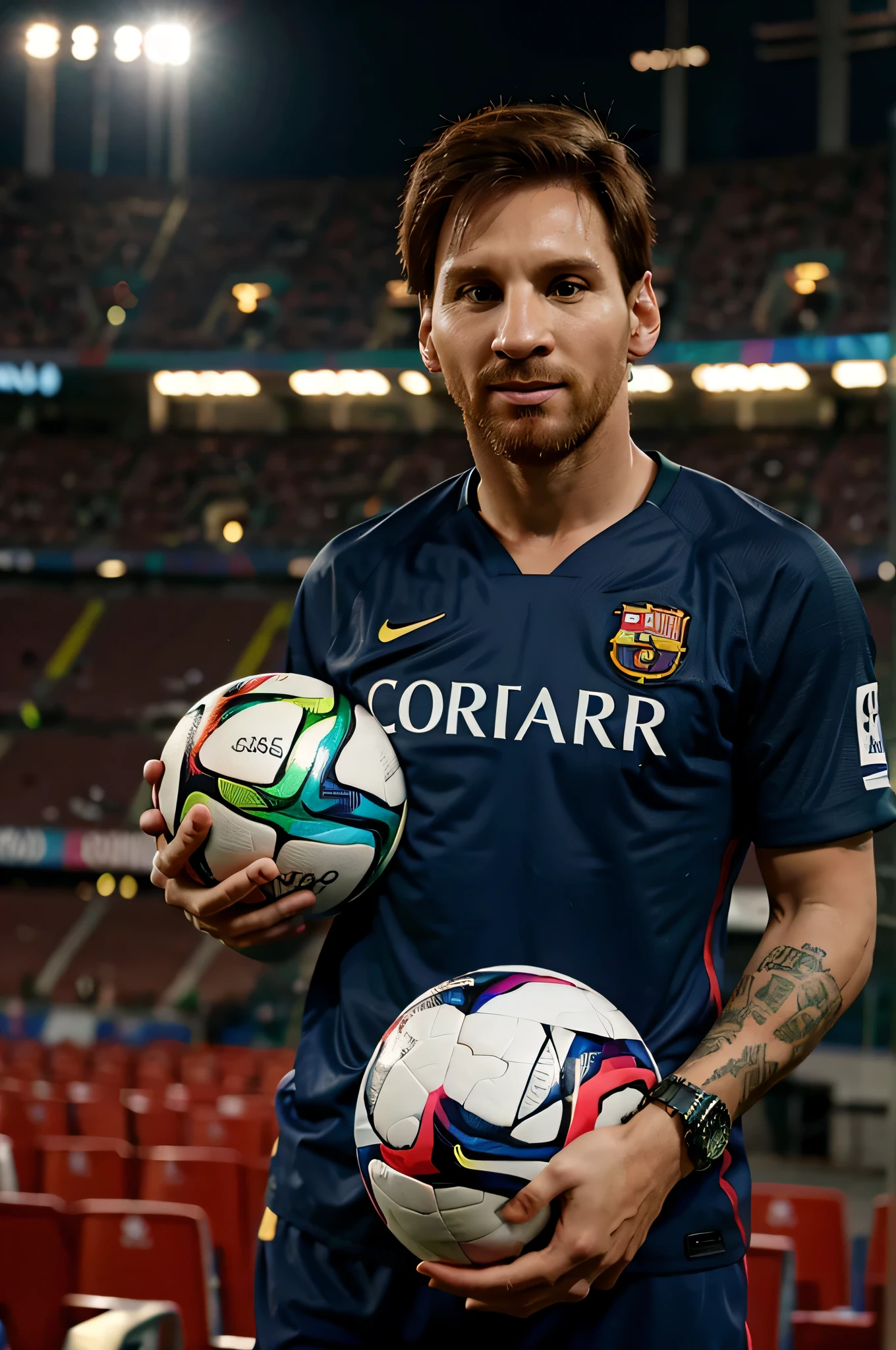 Lionel messi holding worldcup in spotify camp Nou barcalona