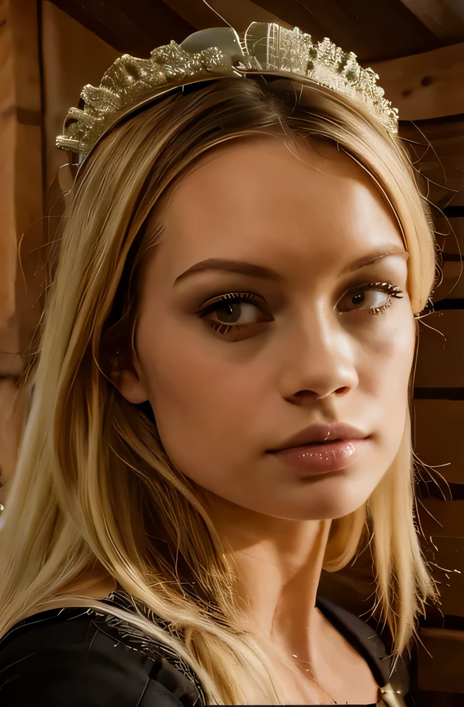 Guinwen als junge Magd, Meisterwerk, 8K, 1 girl, pretty face, Gesicht von Guinwen, realistisches Gesicht, realistische Augen, beautifully detailed eyes, realistische Haut, ultra high resolution, sehr detailliert, schlanke Figur, blondes Haar, blonde Haare, graue Augen, sichtbare Taille, Haaransatz, very large covered breasts, im Hintergrund ein mittelalterliches Bauerndorf, im Hintergrund Bauern, Bauernkleid, voll bekleidet, 18. Jahrhundert, oberkörperportrait
