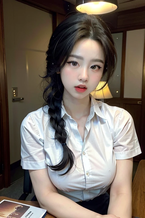 office uniform, Great lighting,  Cinema Lighting, Bustling Korean Town,
((SFW)), (highest quality, masterpiece:1.4), Absurd, Ultra-high-definition CG, 8k, High resolution, Beautiful Face, Detailed face, One girl, alone ,Braiding, Toned Up, Shiny skin, Tilt your head, still, bloom, Particles of light, Depth of written boundary,